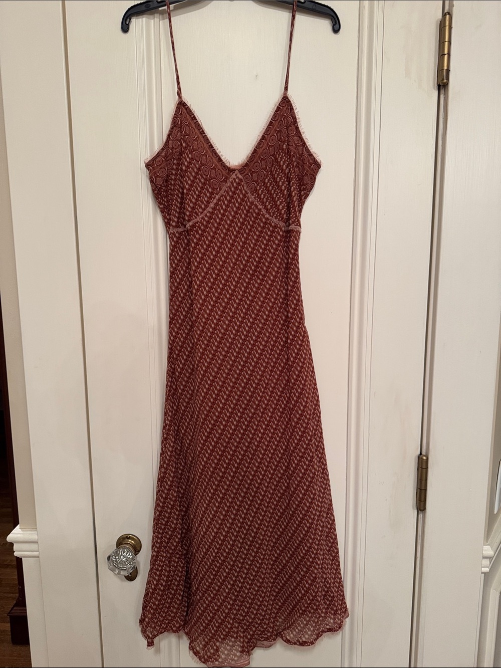 Guess Rust Brown Slip Midi Dress with Geometric Print